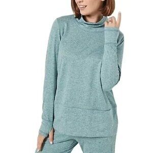 Susan Graver SG Sport Regular Heather Knit Funnel Neck Top Small Mystic Jade NEW